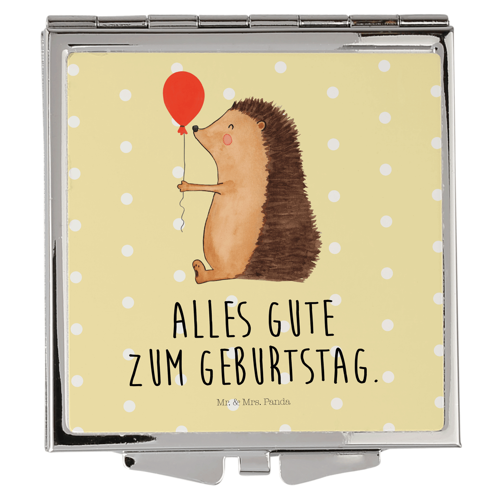 Handtaschenspiegel quadratisch Igel mit Luftballon Spiegel, Handtasche, Quadrat, silber, schminken, Schminkspiegel, Tiermotive, Gute Laune, lustige Sprüche, Tiere, Igel, Geburtstag, Herzlichen Glückwunsch, Glückwunsch, Geburtstagskind, Ballon, Happy Birthday