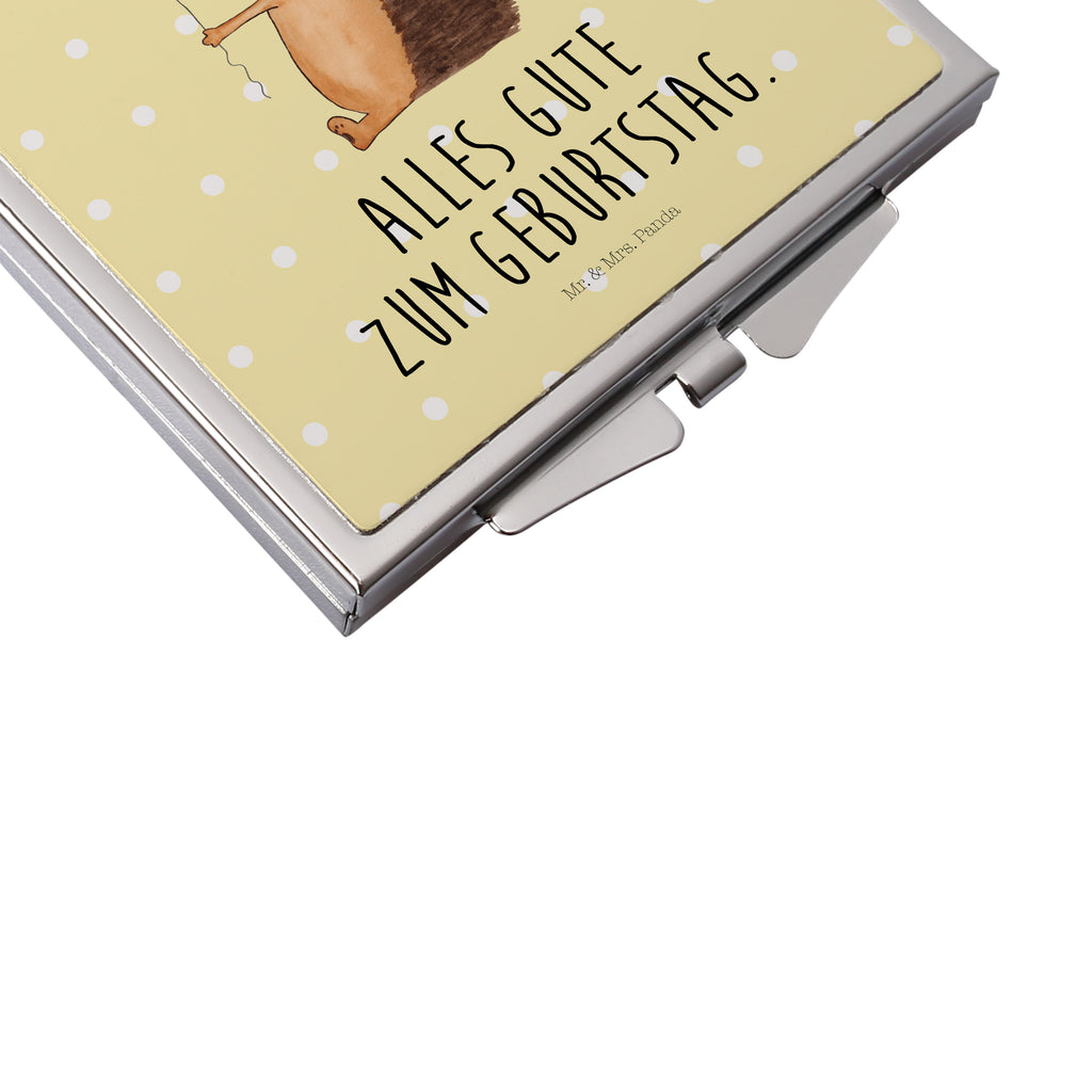 Handtaschenspiegel quadratisch Igel mit Luftballon Spiegel, Handtasche, Quadrat, silber, schminken, Schminkspiegel, Tiermotive, Gute Laune, lustige Sprüche, Tiere, Igel, Geburtstag, Herzlichen Glückwunsch, Glückwunsch, Geburtstagskind, Ballon, Happy Birthday