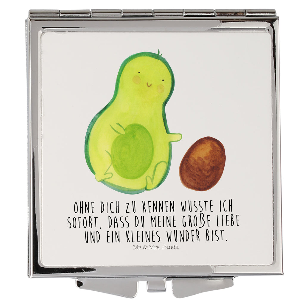 Handtaschenspiegel quadratisch Avocado rollt Kern Spiegel, Handtasche, Quadrat, silber, schminken, Schminkspiegel, Avocado, Veggie, Vegan, Gesund, Avocados, Schwanger, Geburt, Geburtstag, Säugling, Kind, erstes Kind, zur Geburt, Schwangerschaft, Babyparty, Baby, große Liebe, Liebe, Love