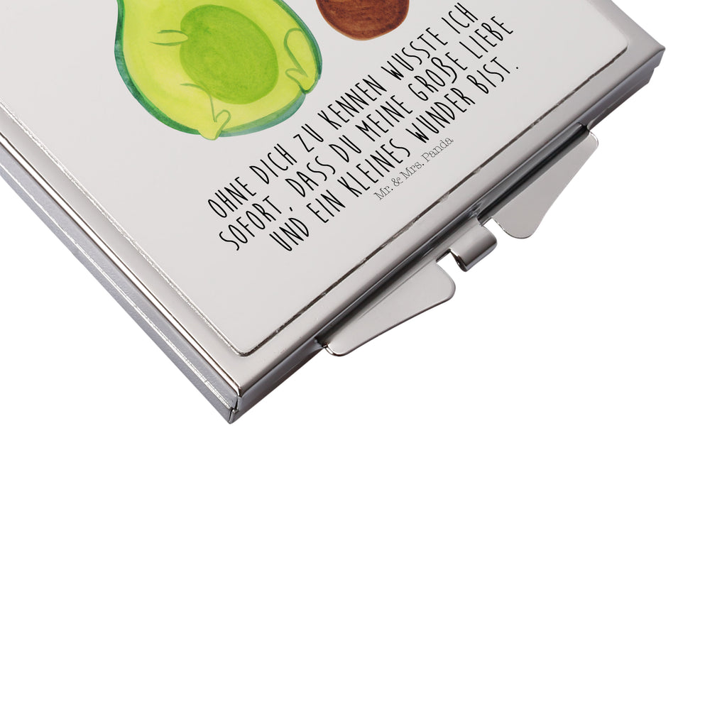 Handtaschenspiegel quadratisch Avocado rollt Kern Spiegel, Handtasche, Quadrat, silber, schminken, Schminkspiegel, Avocado, Veggie, Vegan, Gesund, Avocados, Schwanger, Geburt, Geburtstag, Säugling, Kind, erstes Kind, zur Geburt, Schwangerschaft, Babyparty, Baby, große Liebe, Liebe, Love