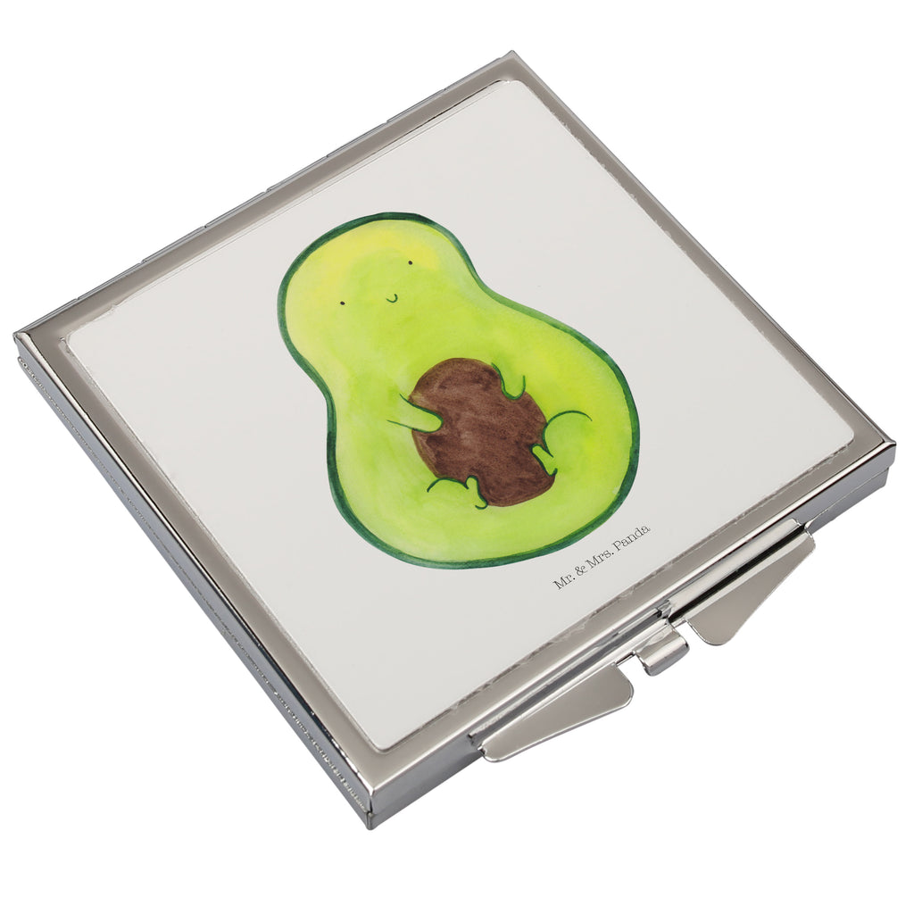 Handtaschenspiegel quadratisch Avocado mit Kern Spiegel, Handtasche, Quadrat, silber, schminken, Schminkspiegel, Avocado, Veggie, Vegan, Gesund, Avokado, Avocadokern, Kern, Pflanze, Spruch Leben
