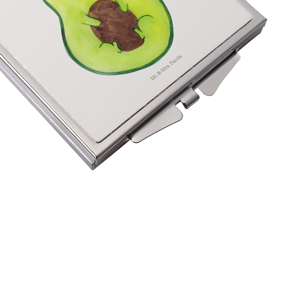 Handtaschenspiegel quadratisch Avocado mit Kern Spiegel, Handtasche, Quadrat, silber, schminken, Schminkspiegel, Avocado, Veggie, Vegan, Gesund, Avokado, Avocadokern, Kern, Pflanze, Spruch Leben