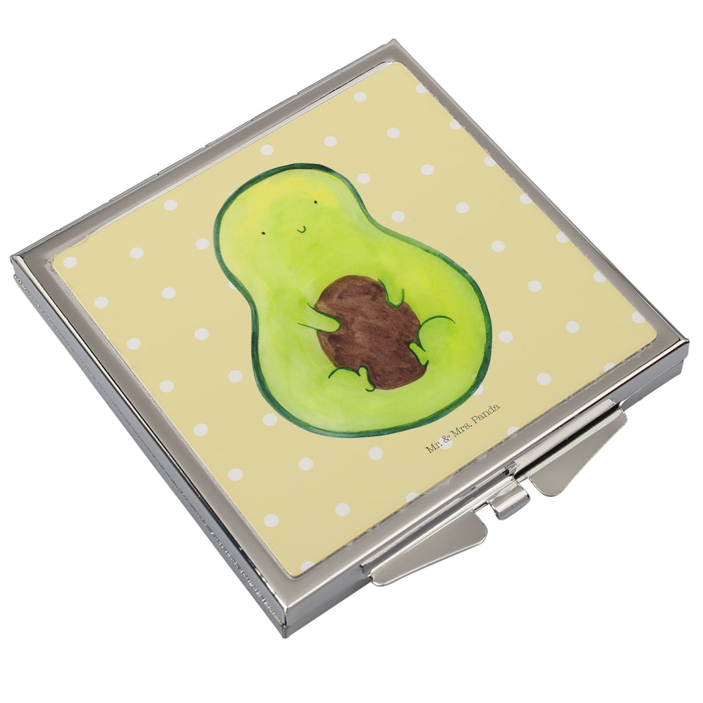 Handtaschenspiegel quadratisch Avocado mit Kern Spiegel, Handtasche, Quadrat, silber, schminken, Schminkspiegel, Avocado, Veggie, Vegan, Gesund, Avokado, Avocadokern, Kern, Pflanze, Spruch Leben