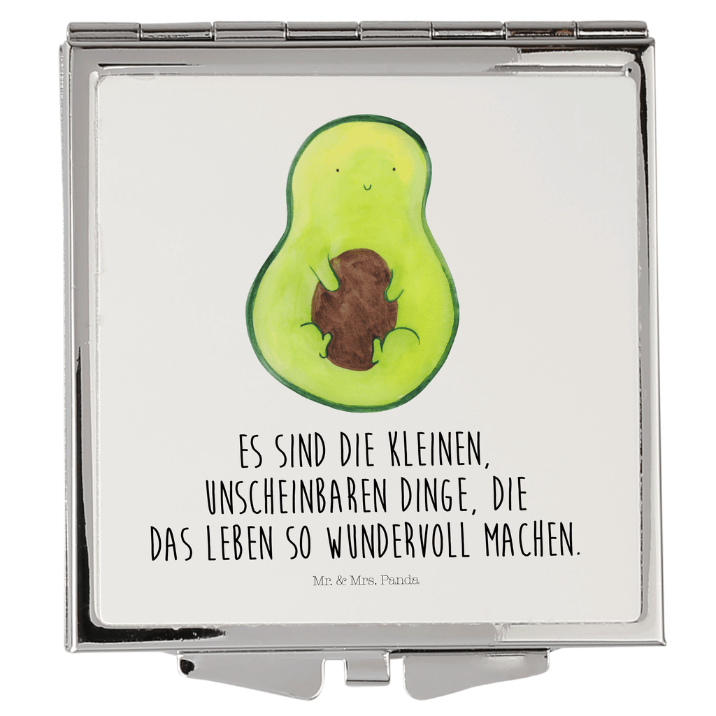 Handtaschenspiegel quadratisch Avocado mit Kern Spiegel, Handtasche, Quadrat, silber, schminken, Schminkspiegel, Avocado, Veggie, Vegan, Gesund, Avokado, Avocadokern, Kern, Pflanze, Spruch Leben