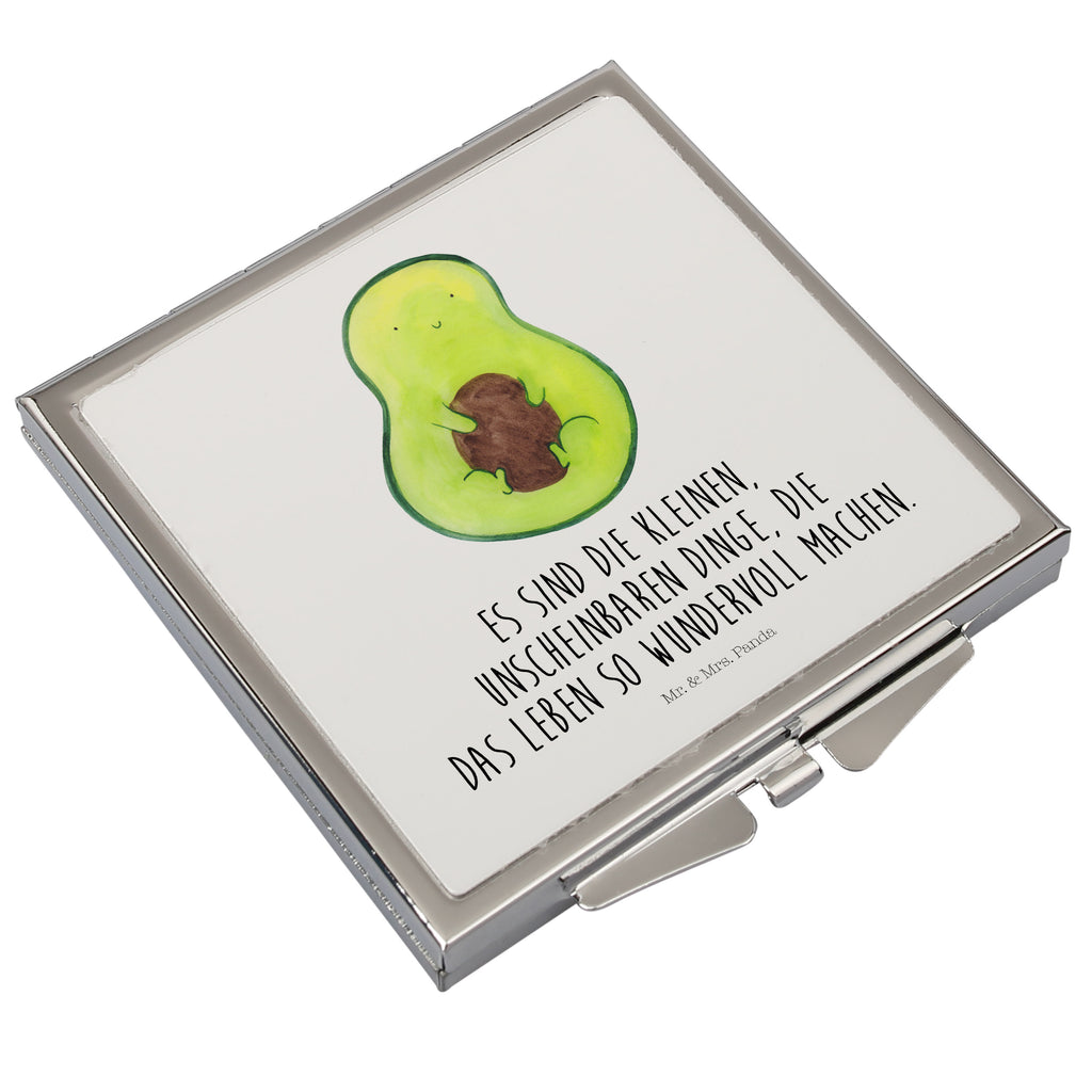 Handtaschenspiegel quadratisch Avocado mit Kern Spiegel, Handtasche, Quadrat, silber, schminken, Schminkspiegel, Avocado, Veggie, Vegan, Gesund, Avokado, Avocadokern, Kern, Pflanze, Spruch Leben