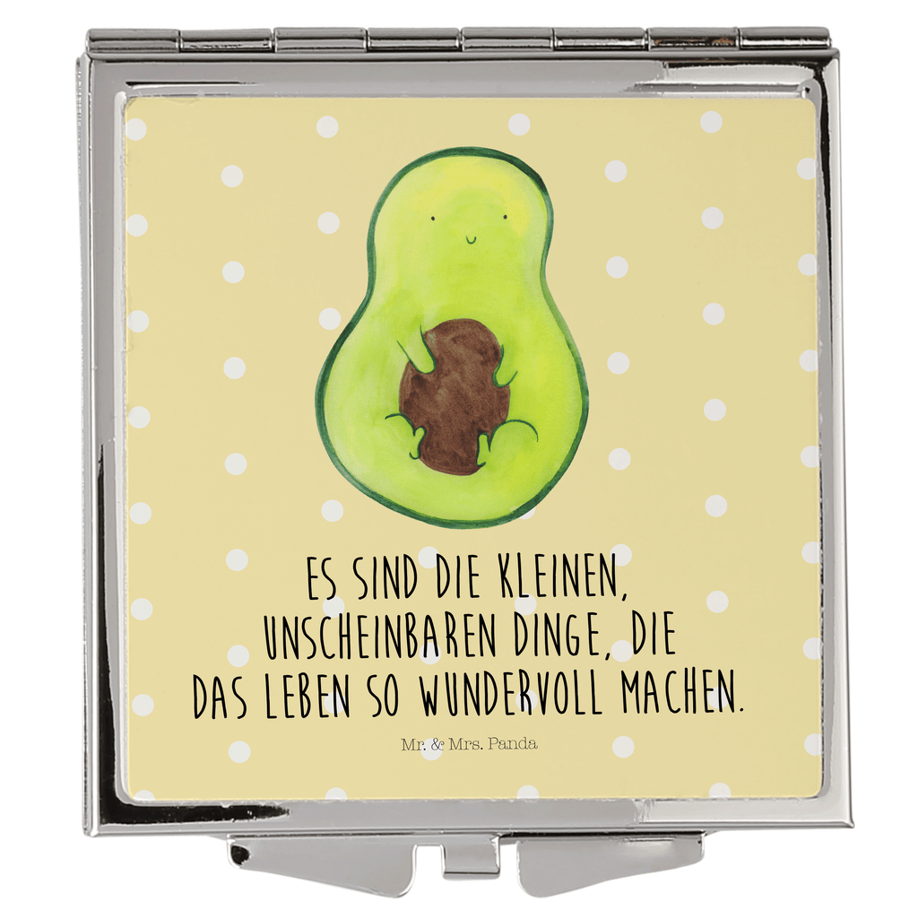 Handtaschenspiegel quadratisch Avocado mit Kern Spiegel, Handtasche, Quadrat, silber, schminken, Schminkspiegel, Avocado, Veggie, Vegan, Gesund, Avokado, Avocadokern, Kern, Pflanze, Spruch Leben