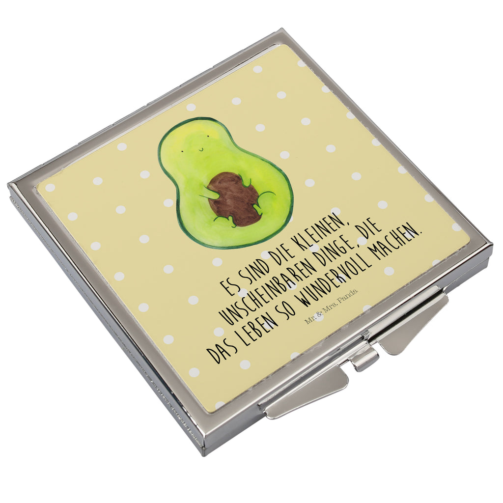 Handtaschenspiegel quadratisch Avocado mit Kern Spiegel, Handtasche, Quadrat, silber, schminken, Schminkspiegel, Avocado, Veggie, Vegan, Gesund, Avokado, Avocadokern, Kern, Pflanze, Spruch Leben