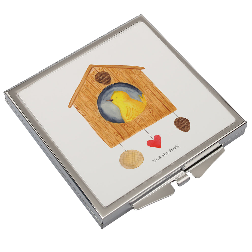 Handtaschenspiegel quadratisch Vogelhaus sweet Home Spiegel, Handtasche, Quadrat, silber, schminken, Schminkspiegel, Tiermotive, Gute Laune, lustige Sprüche, Tiere, Vogelhaus, Vogel, Home sweet Home, Einzug, Umzug, Geschenk, Einzugsgeschenk, Hausbau, Haus