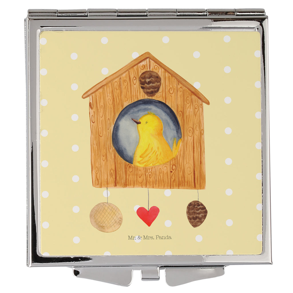 Handtaschenspiegel quadratisch Vogelhaus sweet Home Spiegel, Handtasche, Quadrat, silber, schminken, Schminkspiegel, Tiermotive, Gute Laune, lustige Sprüche, Tiere, Vogelhaus, Vogel, Home sweet Home, Einzug, Umzug, Geschenk, Einzugsgeschenk, Hausbau, Haus