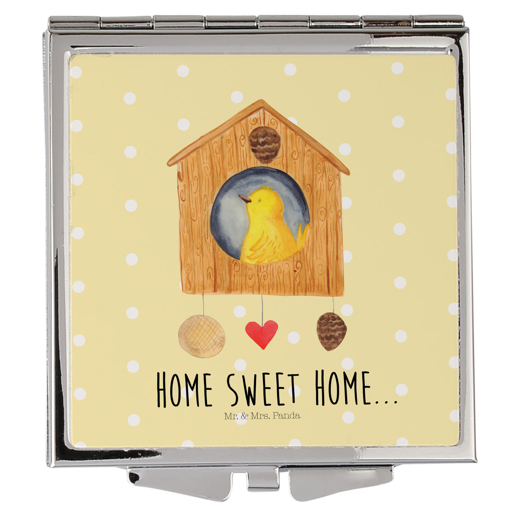 Handtaschenspiegel quadratisch Vogelhaus sweet Home Spiegel, Handtasche, Quadrat, silber, schminken, Schminkspiegel, Tiermotive, Gute Laune, lustige Sprüche, Tiere, Vogelhaus, Vogel, Home sweet Home, Einzug, Umzug, Geschenk, Einzugsgeschenk, Hausbau, Haus
