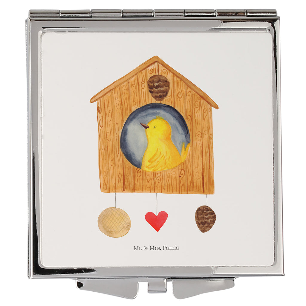 Handtaschenspiegel quadratisch Vogelhaus Spiegel, Handtasche, Quadrat, silber, schminken, Schminkspiegel, Tiermotive, Gute Laune, lustige Sprüche, Tiere, Vogel, Vögel, Vogelhaus, Vogelhäuschen, Home sweet home, Zuhause, Nest, Eigenheim, Familie, Wohnung, Haus, unser Haus, Lieblingsort, Castle