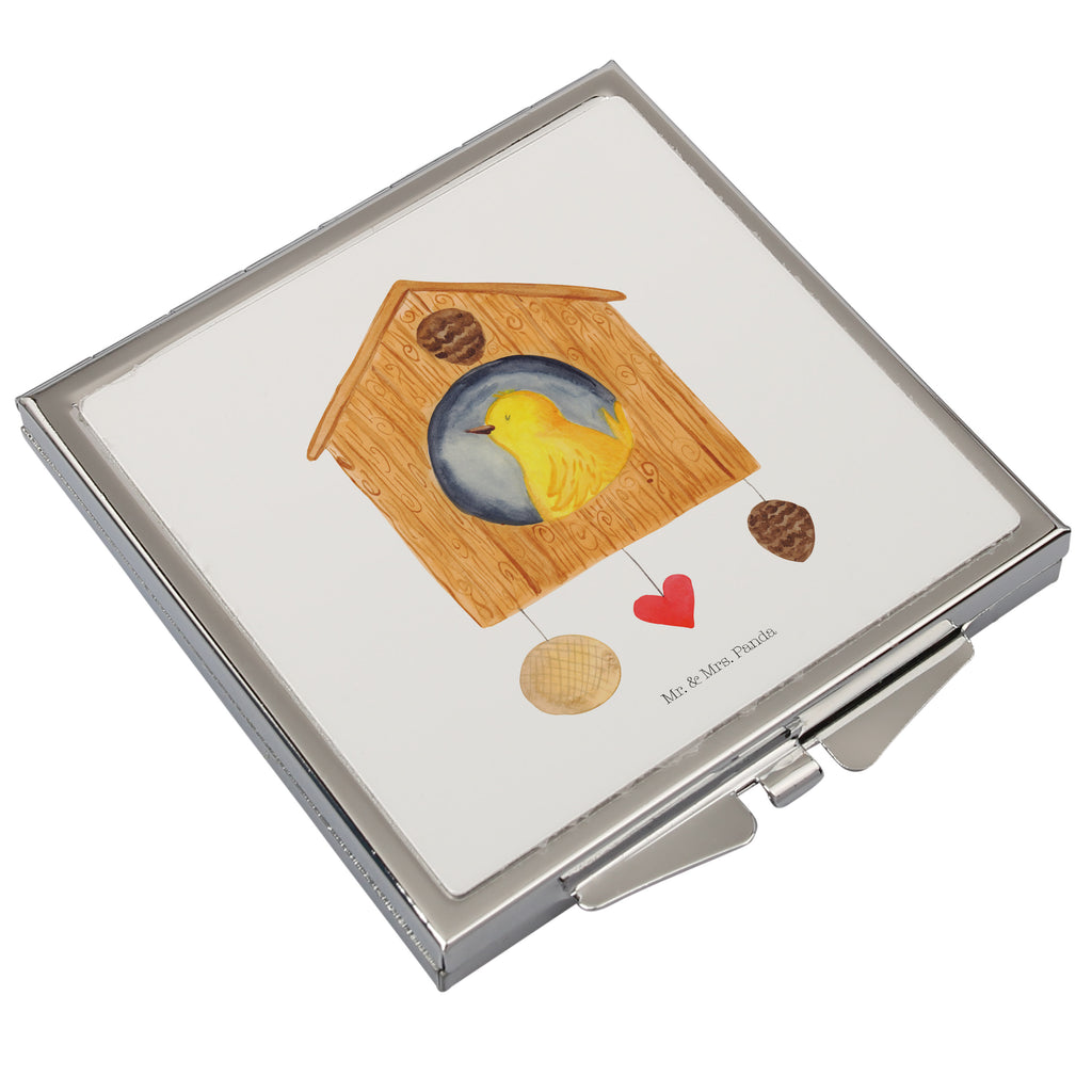 Handtaschenspiegel quadratisch Vogelhaus Spiegel, Handtasche, Quadrat, silber, schminken, Schminkspiegel, Tiermotive, Gute Laune, lustige Sprüche, Tiere, Vogel, Vögel, Vogelhaus, Vogelhäuschen, Home sweet home, Zuhause, Nest, Eigenheim, Familie, Wohnung, Haus, unser Haus, Lieblingsort, Castle