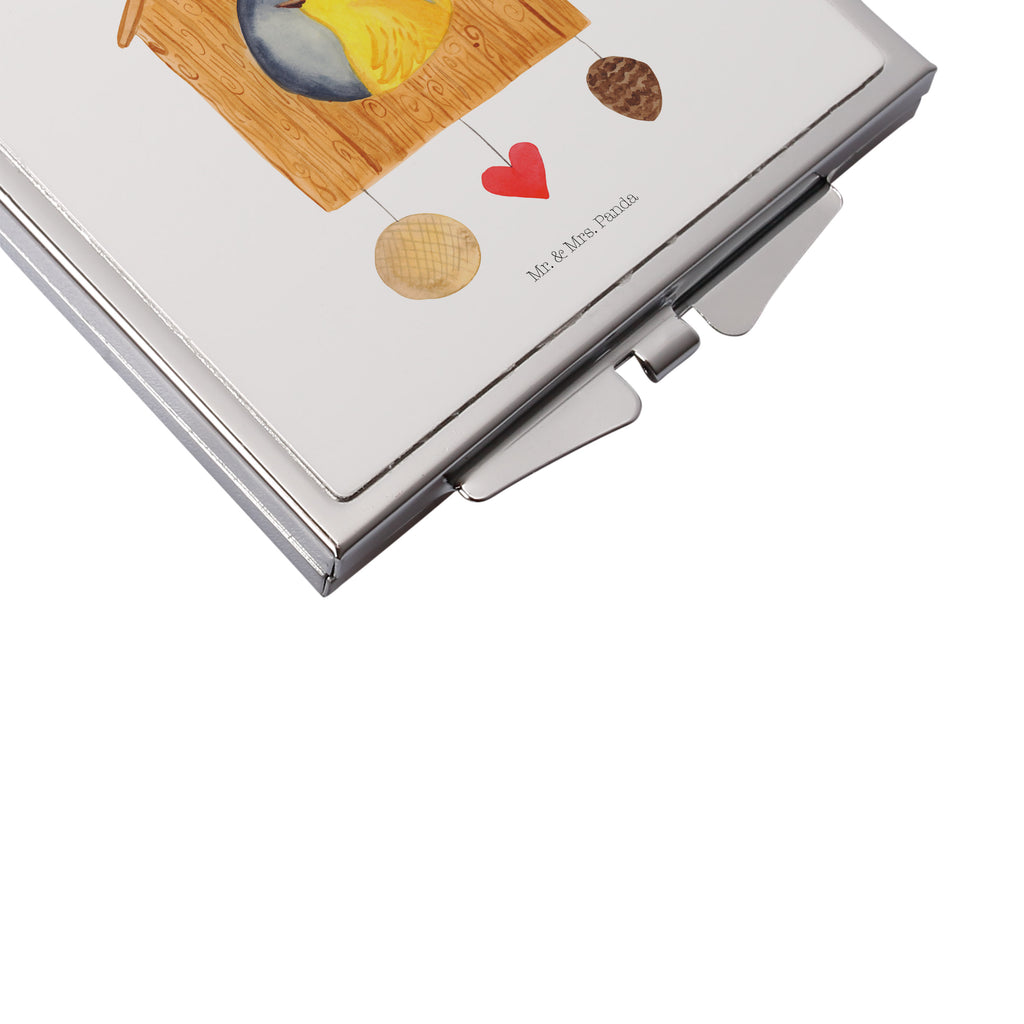 Handtaschenspiegel quadratisch Vogelhaus Spiegel, Handtasche, Quadrat, silber, schminken, Schminkspiegel, Tiermotive, Gute Laune, lustige Sprüche, Tiere, Vogel, Vögel, Vogelhaus, Vogelhäuschen, Home sweet home, Zuhause, Nest, Eigenheim, Familie, Wohnung, Haus, unser Haus, Lieblingsort, Castle