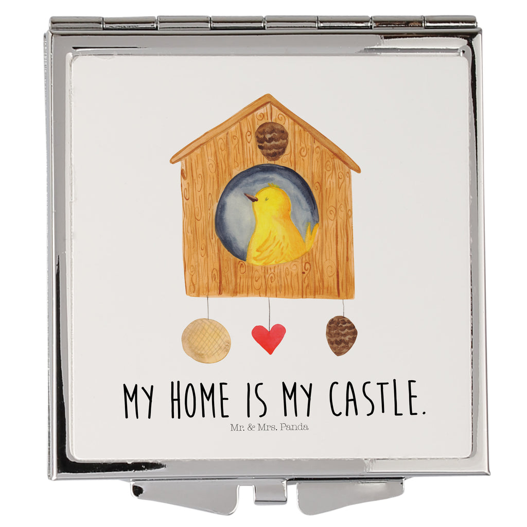 Handtaschenspiegel quadratisch Vogelhaus Spiegel, Handtasche, Quadrat, silber, schminken, Schminkspiegel, Tiermotive, Gute Laune, lustige Sprüche, Tiere, Vogel, Vögel, Vogelhaus, Vogelhäuschen, Home sweet home, Zuhause, Nest, Eigenheim, Familie, Wohnung, Haus, unser Haus, Lieblingsort, Castle