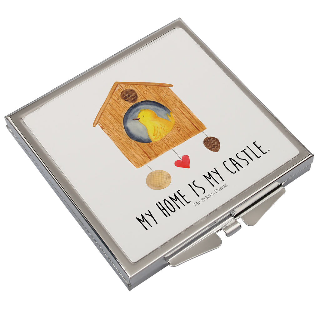 Handtaschenspiegel quadratisch Vogelhaus Spiegel, Handtasche, Quadrat, silber, schminken, Schminkspiegel, Tiermotive, Gute Laune, lustige Sprüche, Tiere, Vogel, Vögel, Vogelhaus, Vogelhäuschen, Home sweet home, Zuhause, Nest, Eigenheim, Familie, Wohnung, Haus, unser Haus, Lieblingsort, Castle