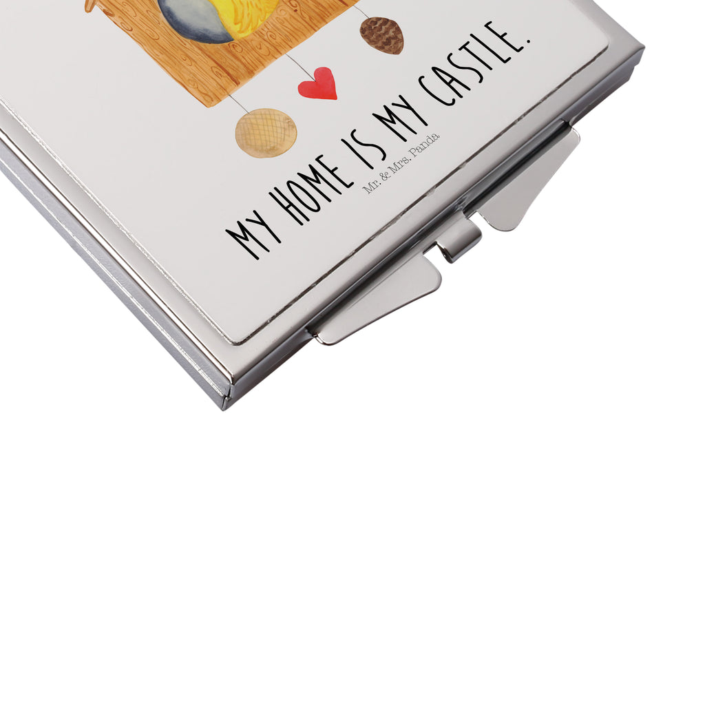 Handtaschenspiegel quadratisch Vogelhaus Spiegel, Handtasche, Quadrat, silber, schminken, Schminkspiegel, Tiermotive, Gute Laune, lustige Sprüche, Tiere, Vogel, Vögel, Vogelhaus, Vogelhäuschen, Home sweet home, Zuhause, Nest, Eigenheim, Familie, Wohnung, Haus, unser Haus, Lieblingsort, Castle