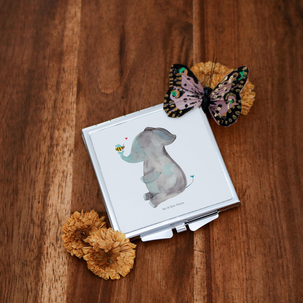 Handtaschenspiegel quadratisch Elefant & Biene Spiegel, Handtasche, Quadrat, silber, schminken, Schminkspiegel, Tiermotive, Gute Laune, lustige Sprüche, Tiere, Elefant, Biene, Liebe, Liebesbeweis, Jahrestag, Liebesgeschenk, Heiratsantrag, Hochzeitsgeschenk, Liebesspruch