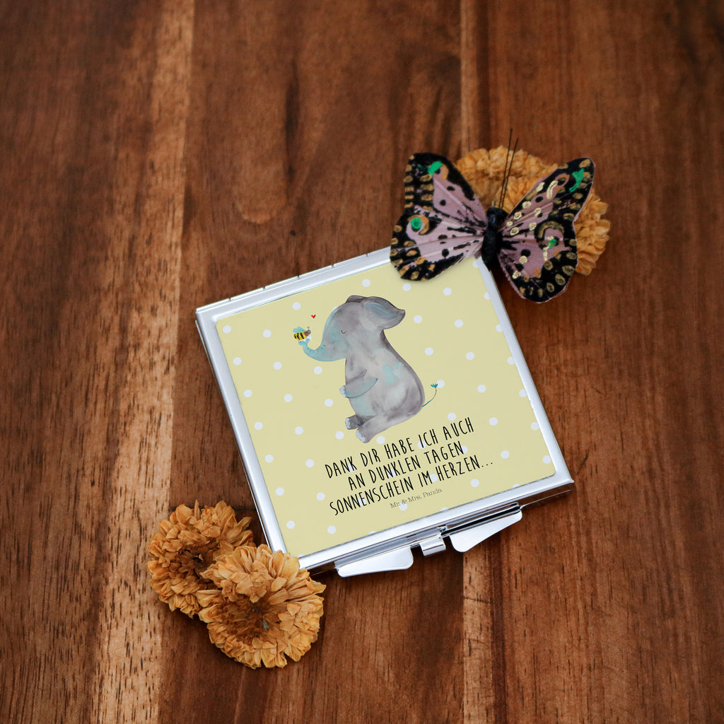 Handtaschenspiegel quadratisch Elefant & Biene Spiegel, Handtasche, Quadrat, silber, schminken, Schminkspiegel, Tiermotive, Gute Laune, lustige Sprüche, Tiere, Elefant, Biene, Liebe, Liebesbeweis, Jahrestag, Liebesgeschenk, Heiratsantrag, Hochzeitsgeschenk, Liebesspruch