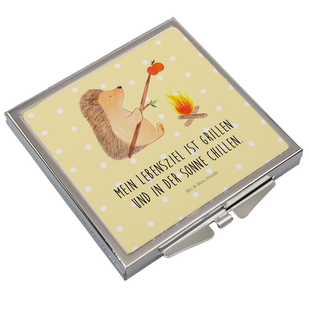 Handtaschenspiegel quadratisch Igel grillt Spiegel, Handtasche, Quadrat, silber, schminken, Schminkspiegel, Tiermotive, Gute Laune, lustige Sprüche, Tiere, Igel, Grillen, Ziele, Motivation, arbeitslos, Sinn des Lebens, Spruch