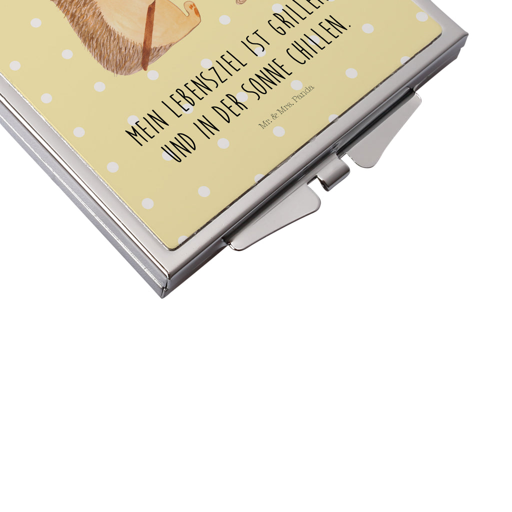 Handtaschenspiegel quadratisch Igel grillt Spiegel, Handtasche, Quadrat, silber, schminken, Schminkspiegel, Tiermotive, Gute Laune, lustige Sprüche, Tiere, Igel, Grillen, Ziele, Motivation, arbeitslos, Sinn des Lebens, Spruch