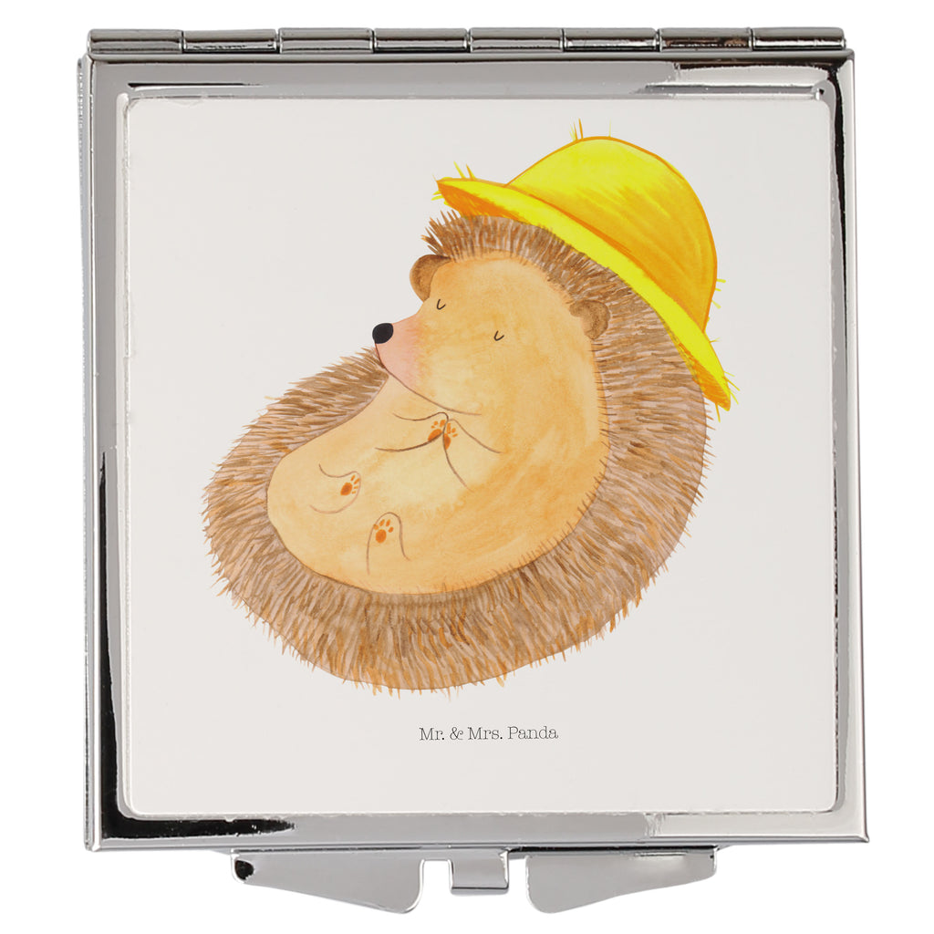 Handtaschenspiegel quadratisch Igel betet Spiegel, Handtasche, Quadrat, silber, schminken, Schminkspiegel, Tiermotive, Gute Laune, lustige Sprüche, Tiere, Igel, Igel mit Hut, Sonnenhut, Gott, Amen, beten, Leben, Dankbarkeit, Dankbar sein, dankbar, genießen