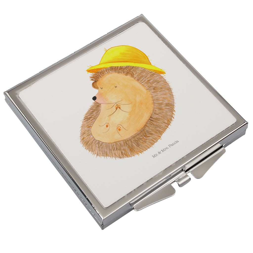 Handtaschenspiegel quadratisch Igel betet Spiegel, Handtasche, Quadrat, silber, schminken, Schminkspiegel, Tiermotive, Gute Laune, lustige Sprüche, Tiere, Igel, Igel mit Hut, Sonnenhut, Gott, Amen, beten, Leben, Dankbarkeit, Dankbar sein, dankbar, genießen