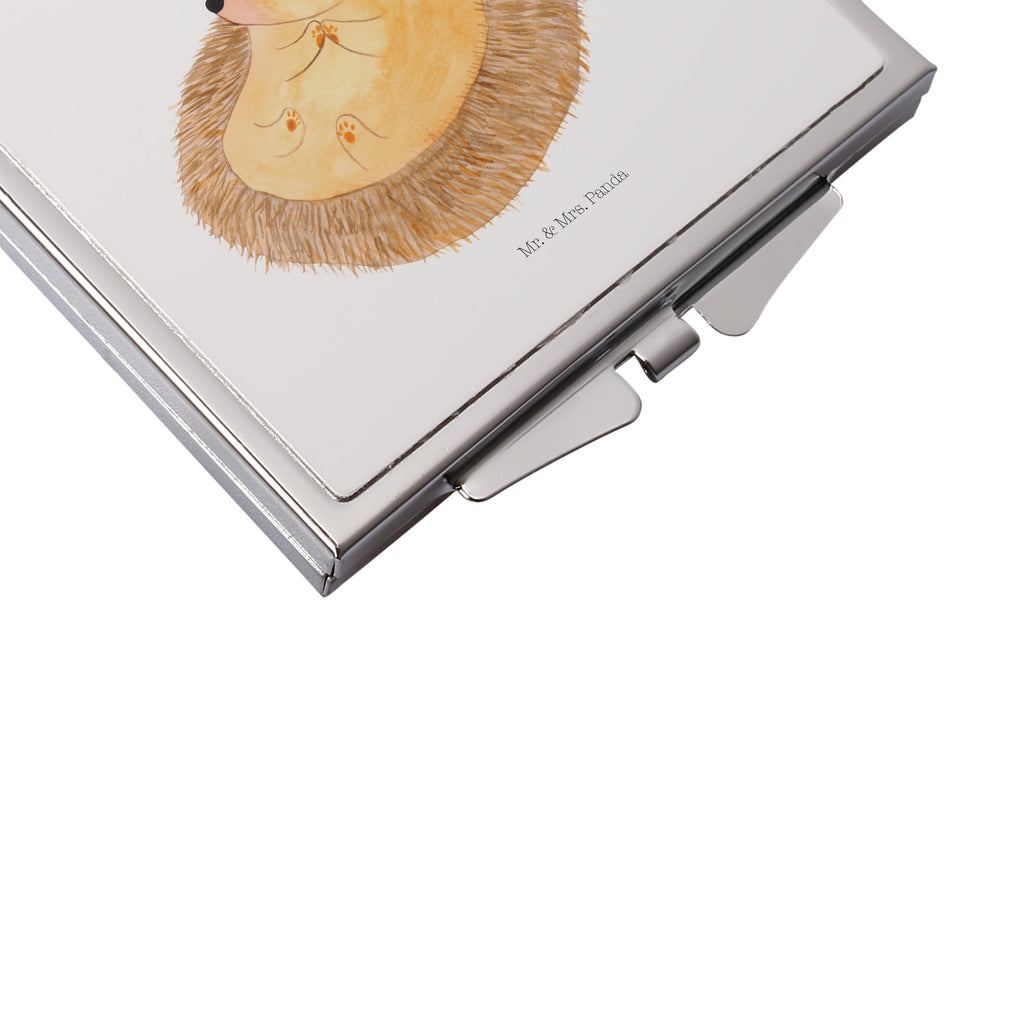 Handtaschenspiegel quadratisch Igel betet Spiegel, Handtasche, Quadrat, silber, schminken, Schminkspiegel, Tiermotive, Gute Laune, lustige Sprüche, Tiere, Igel, Igel mit Hut, Sonnenhut, Gott, Amen, beten, Leben, Dankbarkeit, Dankbar sein, dankbar, genießen