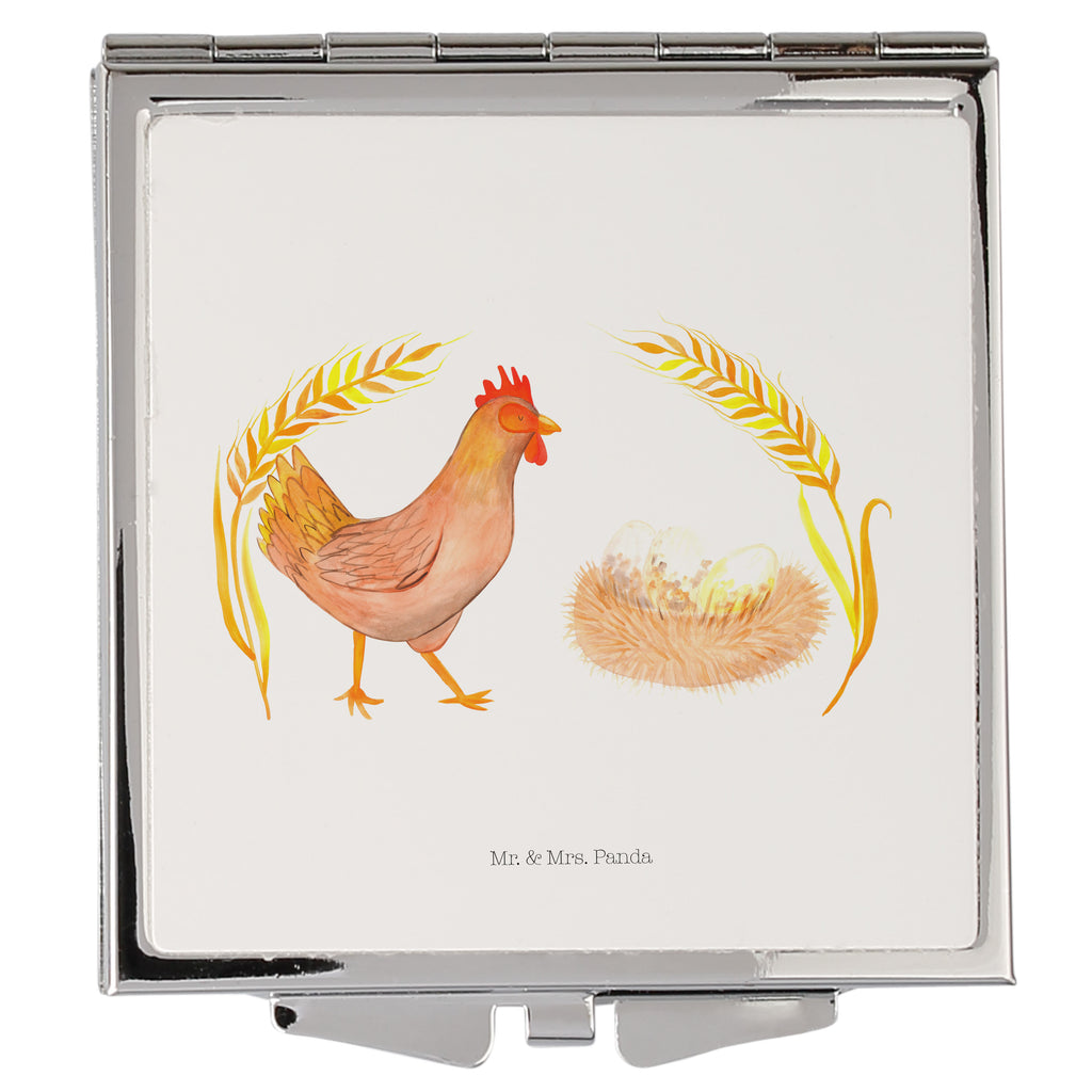 Handtaschenspiegel quadratisch Huhn stolz Spiegel, Handtasche, Quadrat, silber, schminken, Schminkspiegel, Bauernhof, Hoftiere, Landwirt, Landwirtin, Hahn, Henne, Hühner, Eier, Hof, Landleben, Motivation, Geburt, Magie, Spruch, Schwangerschaft