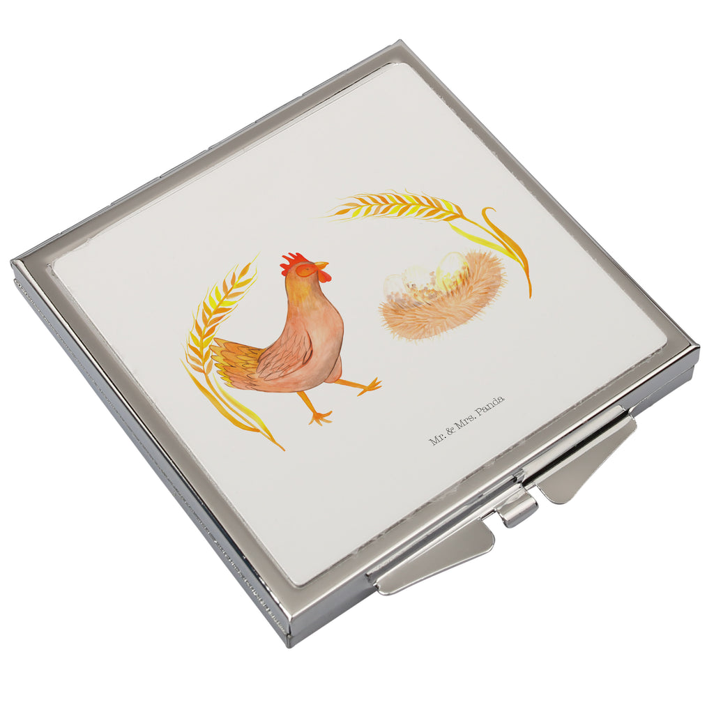Handtaschenspiegel quadratisch Huhn stolz Spiegel, Handtasche, Quadrat, silber, schminken, Schminkspiegel, Bauernhof, Hoftiere, Landwirt, Landwirtin, Hahn, Henne, Hühner, Eier, Hof, Landleben, Motivation, Geburt, Magie, Spruch, Schwangerschaft