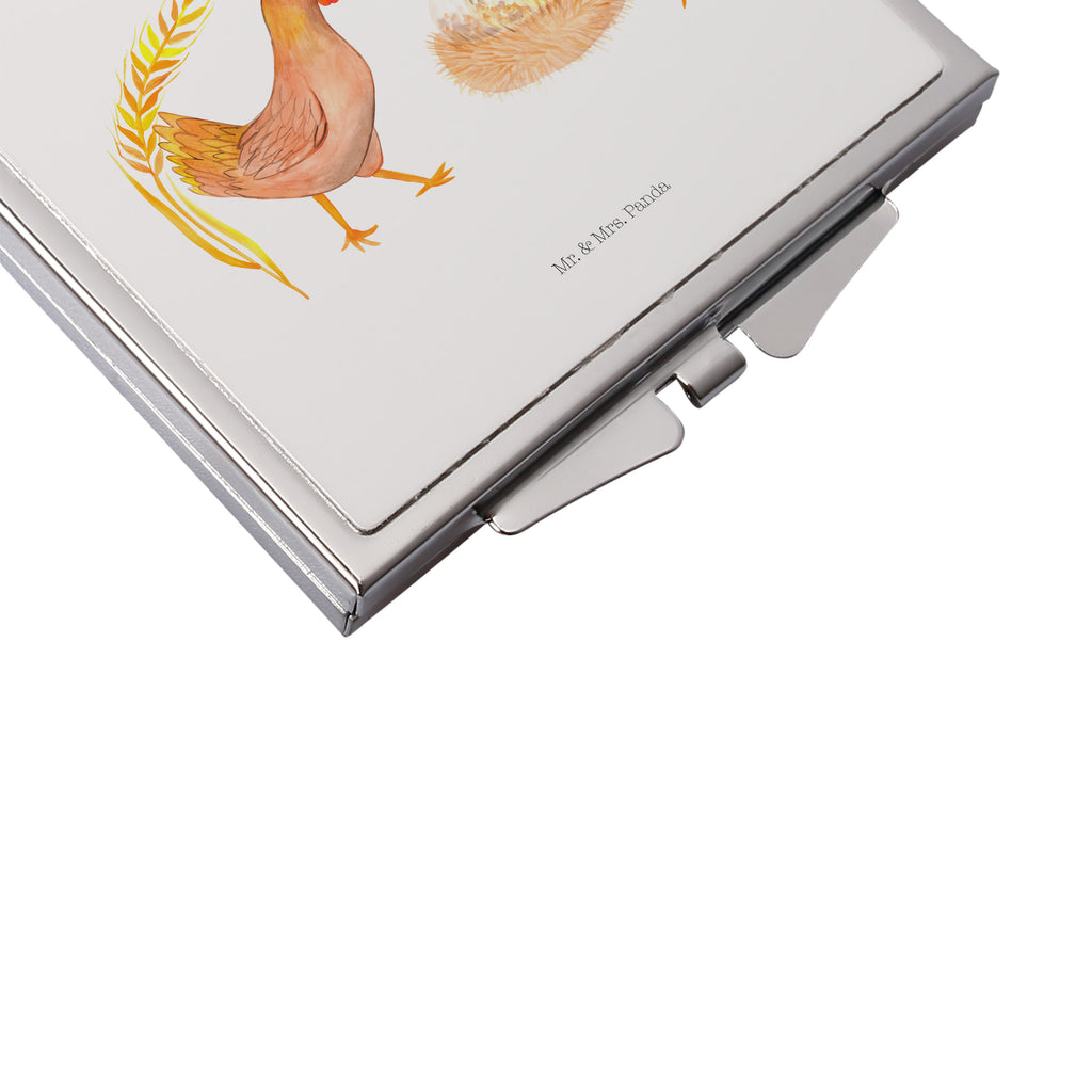 Handtaschenspiegel quadratisch Huhn stolz Spiegel, Handtasche, Quadrat, silber, schminken, Schminkspiegel, Bauernhof, Hoftiere, Landwirt, Landwirtin, Hahn, Henne, Hühner, Eier, Hof, Landleben, Motivation, Geburt, Magie, Spruch, Schwangerschaft