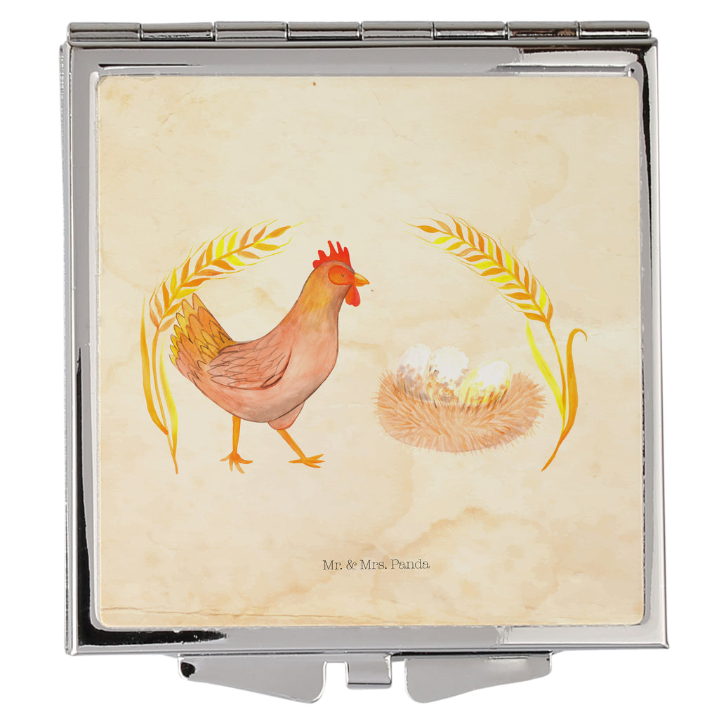 Handtaschenspiegel quadratisch Huhn stolz Spiegel, Handtasche, Quadrat, silber, schminken, Schminkspiegel, Bauernhof, Hoftiere, Landwirt, Landwirtin, Hahn, Henne, Hühner, Eier, Hof, Landleben, Motivation, Geburt, Magie, Spruch, Schwangerschaft