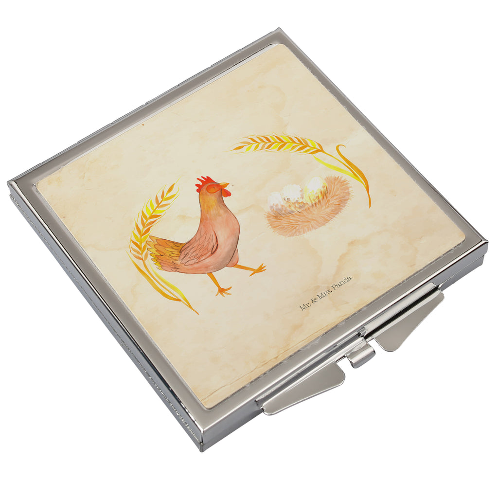 Handtaschenspiegel quadratisch Huhn stolz Spiegel, Handtasche, Quadrat, silber, schminken, Schminkspiegel, Bauernhof, Hoftiere, Landwirt, Landwirtin, Hahn, Henne, Hühner, Eier, Hof, Landleben, Motivation, Geburt, Magie, Spruch, Schwangerschaft