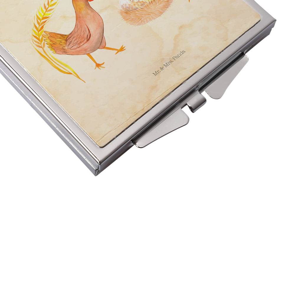 Handtaschenspiegel quadratisch Huhn stolz Spiegel, Handtasche, Quadrat, silber, schminken, Schminkspiegel, Bauernhof, Hoftiere, Landwirt, Landwirtin, Hahn, Henne, Hühner, Eier, Hof, Landleben, Motivation, Geburt, Magie, Spruch, Schwangerschaft