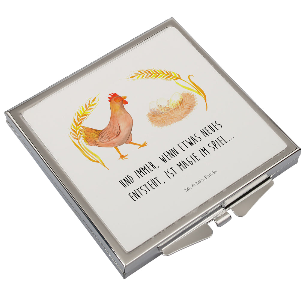 Handtaschenspiegel quadratisch Huhn stolz Spiegel, Handtasche, Quadrat, silber, schminken, Schminkspiegel, Bauernhof, Hoftiere, Landwirt, Landwirtin, Hahn, Henne, Hühner, Eier, Hof, Landleben, Motivation, Geburt, Magie, Spruch, Schwangerschaft