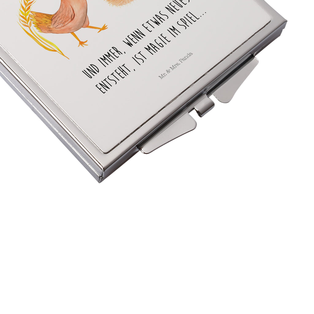 Handtaschenspiegel quadratisch Huhn stolz Spiegel, Handtasche, Quadrat, silber, schminken, Schminkspiegel, Bauernhof, Hoftiere, Landwirt, Landwirtin, Hahn, Henne, Hühner, Eier, Hof, Landleben, Motivation, Geburt, Magie, Spruch, Schwangerschaft
