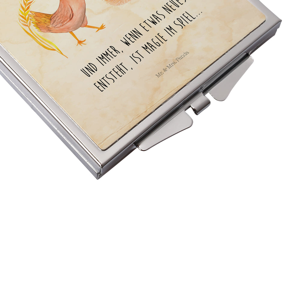 Handtaschenspiegel quadratisch Huhn stolz Spiegel, Handtasche, Quadrat, silber, schminken, Schminkspiegel, Bauernhof, Hoftiere, Landwirt, Landwirtin, Hahn, Henne, Hühner, Eier, Hof, Landleben, Motivation, Geburt, Magie, Spruch, Schwangerschaft