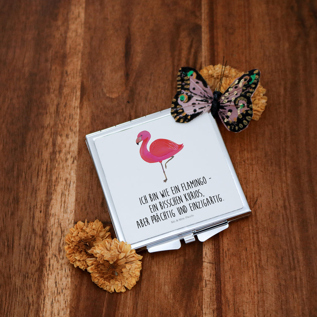 Handtaschenspiegel quadratisch Flamingo classic Spiegel, Handtasche, Quadrat, silber, schminken, Schminkspiegel, Flamingo, Einzigartig, Selbstliebe, Stolz, ich, für mich, Spruch, Freundin, Freundinnen, Außenseiter, Sohn, Tochter, Geschwister