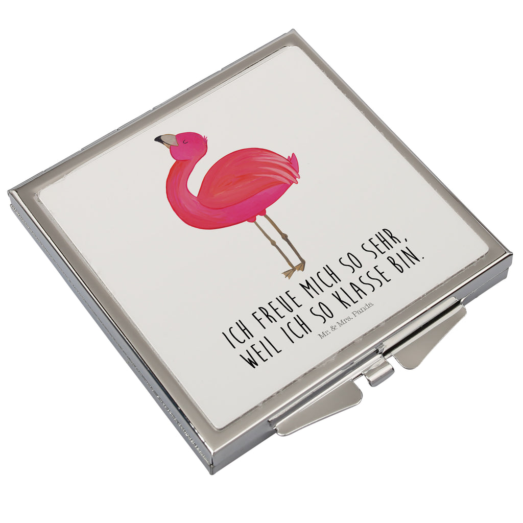 Handtaschenspiegel quadratisch Flamingo stolz Spiegel, Handtasche, Quadrat, silber, schminken, Schminkspiegel, Flamingo, stolz, Freude, Selbstliebe, Selbstakzeptanz, Freundin, beste Freundin, Tochter, Mama, Schwester