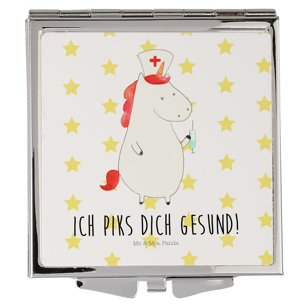 Handtaschenspiegel quadratisch Einhorn Krankenschwester Spiegel, Handtasche, Quadrat, silber, schminken, Schminkspiegel, Einhorn, Einhörner, Einhorn Deko, Pegasus, Unicorn, Krankenschwester Geschenk, Krankenpfleger Geschenk, Krankenpflegerin, Krankenschwester Dankeschön, Krankenhaus, Ärztin Geschenk