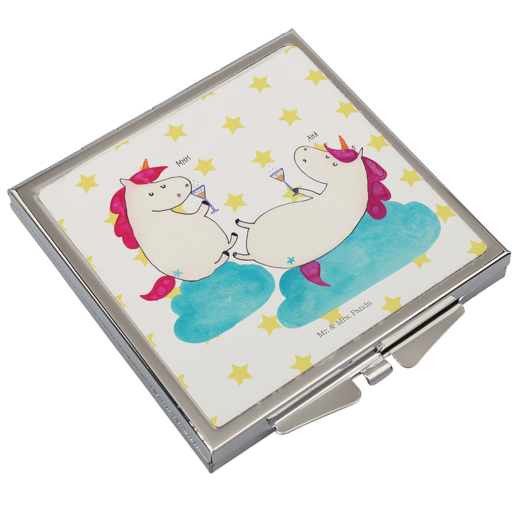 Handtaschenspiegel quadratisch Einhörner Sekt Spiegel, Handtasche, Quadrat, silber, schminken, Schminkspiegel, Einhorn, Einhörner, Einhorn Deko, Pegasus, Unicorn, Freundinnen, Freundin, BFF, Sekt, Mädelsabend, Spaß, Party, Korken, Anstoßen, Beste