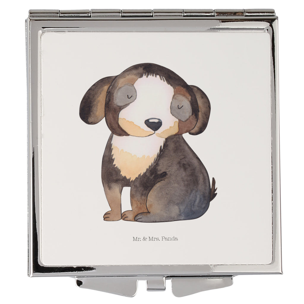 Handtaschenspiegel quadratisch Hund entspannt Spiegel, Handtasche, Quadrat, silber, schminken, Schminkspiegel, Hund, Hundemotiv, Haustier, Hunderasse, Tierliebhaber, Hundebesitzer, Sprüche, schwarzer Hund, Hundeliebe, Liebe, Hundeglück