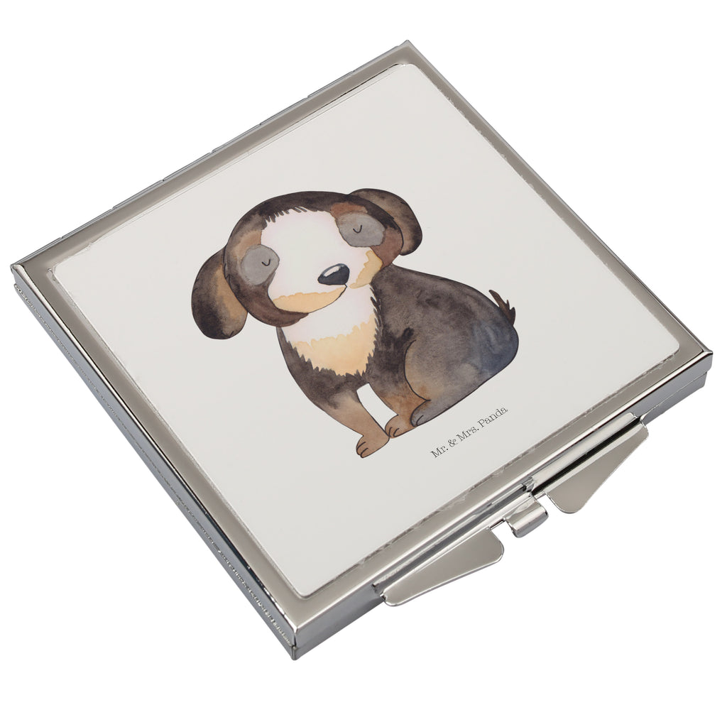 Handtaschenspiegel quadratisch Hund entspannt Spiegel, Handtasche, Quadrat, silber, schminken, Schminkspiegel, Hund, Hundemotiv, Haustier, Hunderasse, Tierliebhaber, Hundebesitzer, Sprüche, schwarzer Hund, Hundeliebe, Liebe, Hundeglück