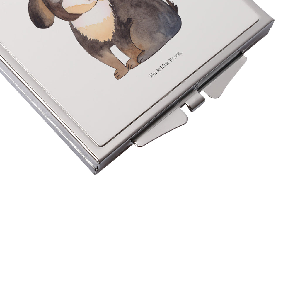 Handtaschenspiegel quadratisch Hund entspannt Spiegel, Handtasche, Quadrat, silber, schminken, Schminkspiegel, Hund, Hundemotiv, Haustier, Hunderasse, Tierliebhaber, Hundebesitzer, Sprüche, schwarzer Hund, Hundeliebe, Liebe, Hundeglück