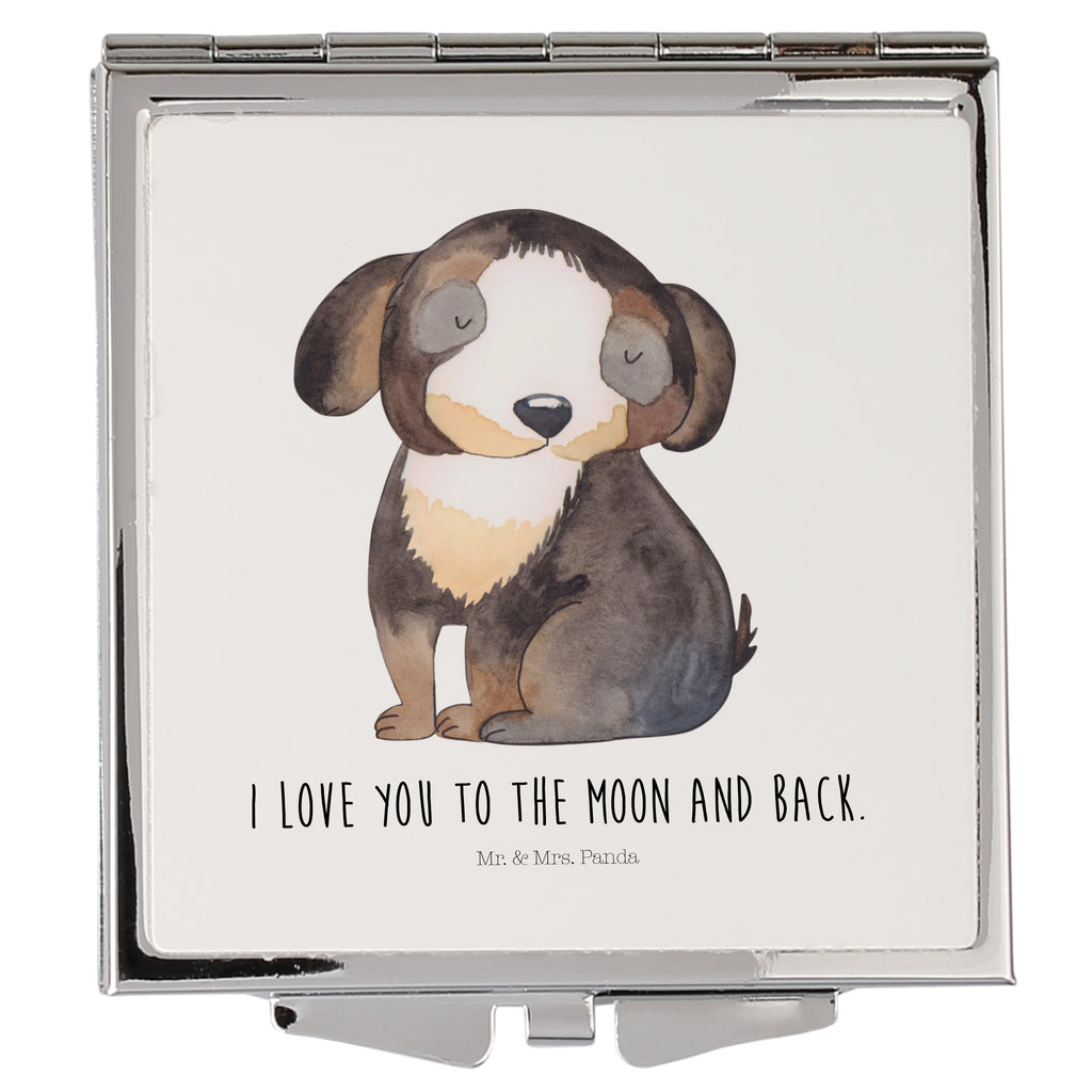 Handtaschenspiegel quadratisch Hund entspannt Spiegel, Handtasche, Quadrat, silber, schminken, Schminkspiegel, Hund, Hundemotiv, Haustier, Hunderasse, Tierliebhaber, Hundebesitzer, Sprüche, schwarzer Hund, Hundeliebe, Liebe, Hundeglück