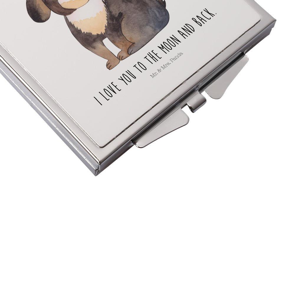 Handtaschenspiegel quadratisch Hund entspannt Spiegel, Handtasche, Quadrat, silber, schminken, Schminkspiegel, Hund, Hundemotiv, Haustier, Hunderasse, Tierliebhaber, Hundebesitzer, Sprüche, schwarzer Hund, Hundeliebe, Liebe, Hundeglück