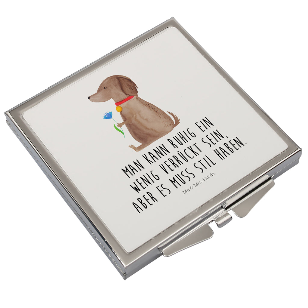 Handtaschenspiegel quadratisch Hund Blume Spiegel, Handtasche, Quadrat, silber, schminken, Schminkspiegel, Hund, Hundemotiv, Haustier, Hunderasse, Tierliebhaber, Hundebesitzer, Sprüche, Hunde, Frauchen, Hundeliebe
