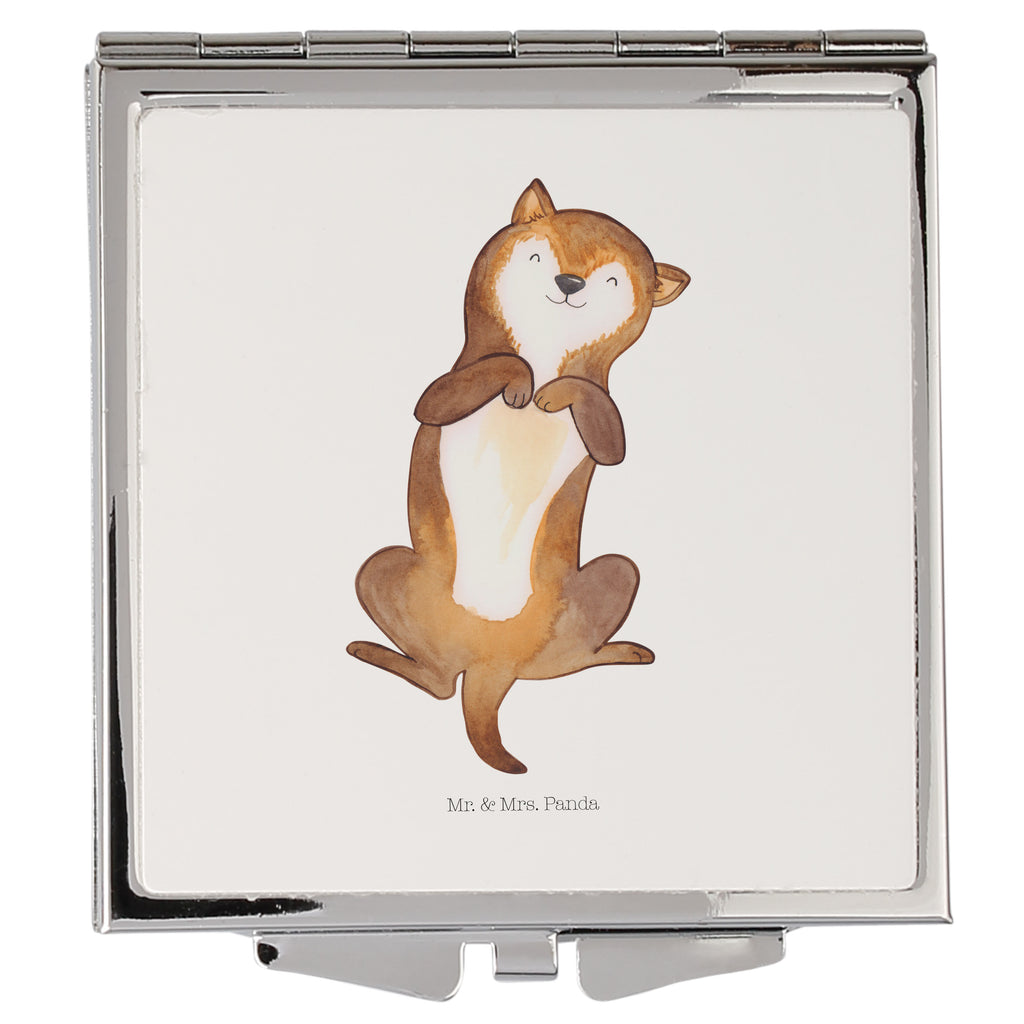 Handtaschenspiegel quadratisch Hund Bauchkraulen Spiegel, Handtasche, Quadrat, silber, schminken, Schminkspiegel, Hund, Hundemotiv, Haustier, Hunderasse, Tierliebhaber, Hundebesitzer, Sprüche, Hunde, Hundeliebe, Hundewelpe, Bauchkraulen