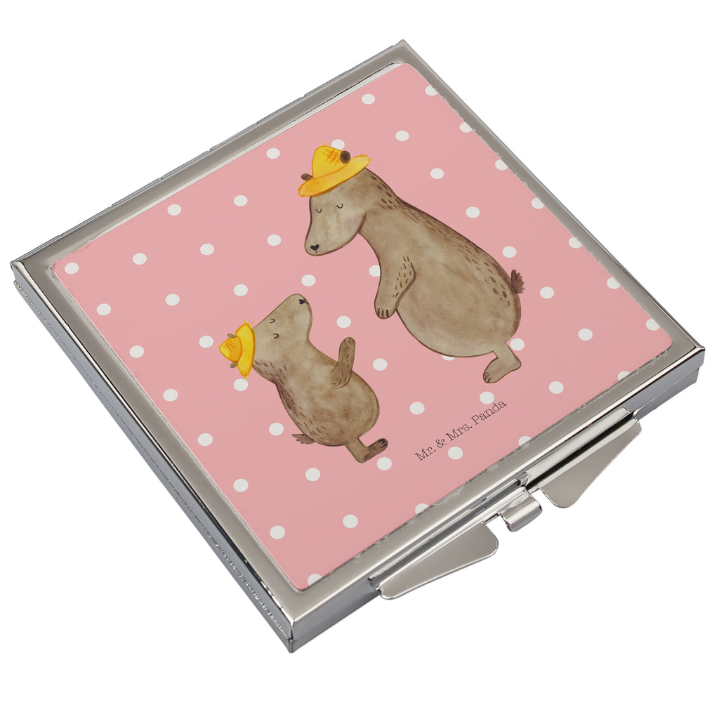 Handtaschenspiegel quadratisch Bären mit Hut Spiegel, Handtasche, Quadrat, silber, schminken, Schminkspiegel, Familie, Vatertag, Muttertag, Bruder, Schwester, Mama, Papa, Oma, Opa, Bär, Bären, Vater, Papi, Paps, Dad, Daddy, Lieblingsmensch, Sohn, Söhne, Kind, Kinder, Vater-Sohn, Family, Vorbild