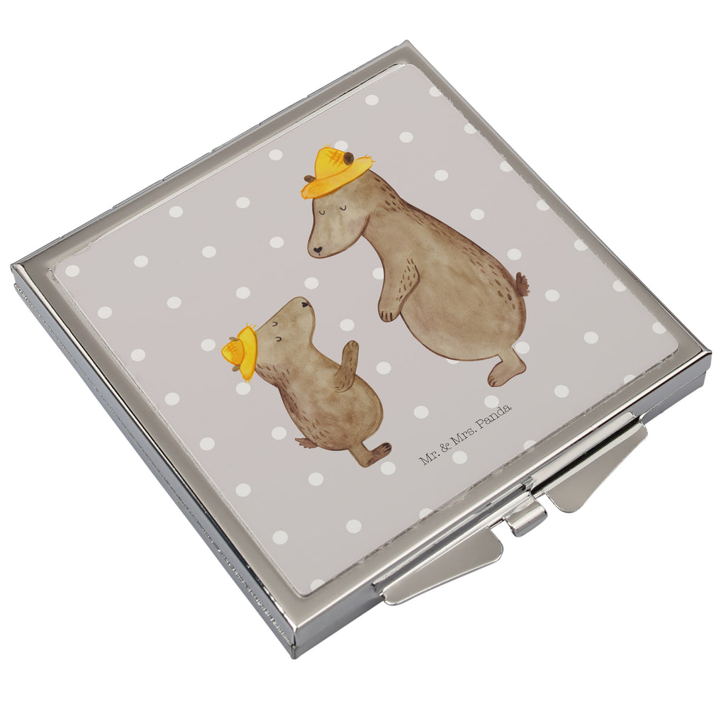 Handtaschenspiegel quadratisch Bären mit Hut Spiegel, Handtasche, Quadrat, silber, schminken, Schminkspiegel, Familie, Vatertag, Muttertag, Bruder, Schwester, Mama, Papa, Oma, Opa, Bär, Bären, Vater, Papi, Paps, Dad, Daddy, Lieblingsmensch, Sohn, Söhne, Kind, Kinder, Vater-Sohn, Family, Vorbild
