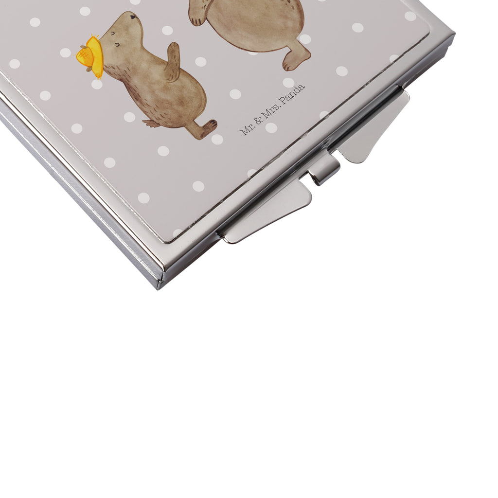 Handtaschenspiegel quadratisch Bären mit Hut Spiegel, Handtasche, Quadrat, silber, schminken, Schminkspiegel, Familie, Vatertag, Muttertag, Bruder, Schwester, Mama, Papa, Oma, Opa, Bär, Bären, Vater, Papi, Paps, Dad, Daddy, Lieblingsmensch, Sohn, Söhne, Kind, Kinder, Vater-Sohn, Family, Vorbild
